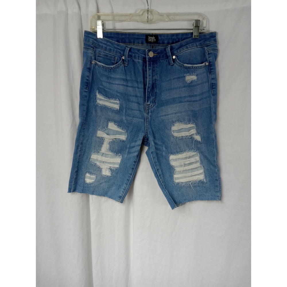 Simple Society Cut Off  Distressed  Jean Shorts Blue Womens Junior Sz 13